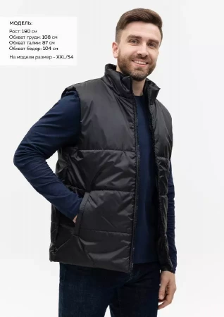 Жилет унисекс STAN утепленный таффета 210T,200, 84, Чёрный,  (20)  (58/4XL)
