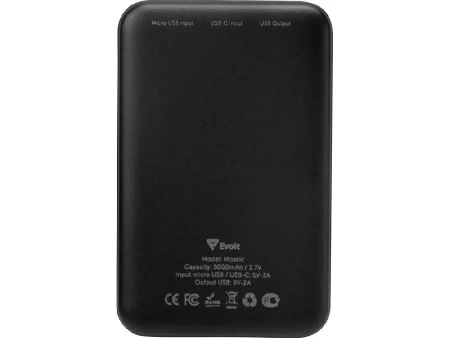 Внешний аккумулятор Evolt Mosaic, 5000 mAh, черный