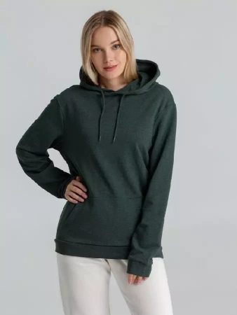 Толстовка с капюшоном унисекс Hoodie, темно-зеленый меланж, размер XS