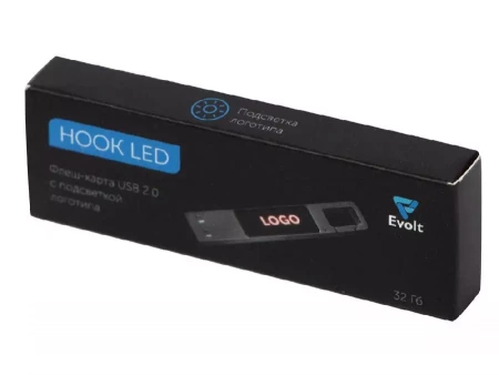 USB 2.0- флешка на 32 Гб c подсветкой логотипа Hook LED, темно-серый, красная подсветка