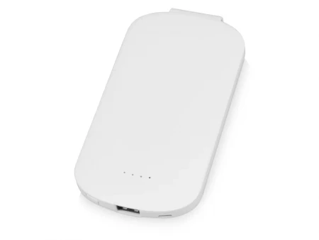 Портативное зарядное устройство Pin на 4000 mAh с большой площадью нанесения и клипом для крепления к одежде или сумке, белый
