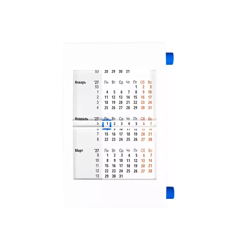 Календарь настольный на 2 года; белый с синим; 18х11 см; пластик; тампопечать, шелкография