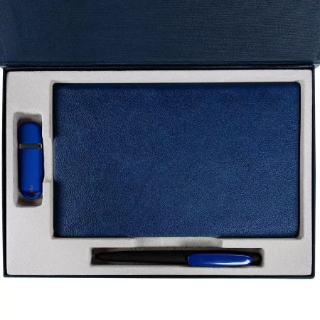 Коробка Silk с ложементом под ежедневник 13x21 см, флешку и ручку, ver. 2, темно-синяя