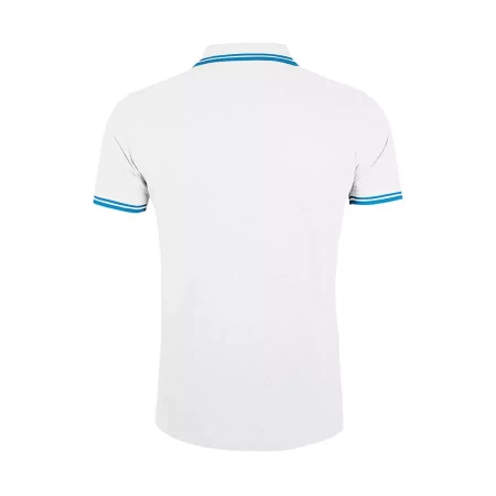 Поло "Pasadena Men" белый, голубой__2XL, 100% х/б, 200г/м2