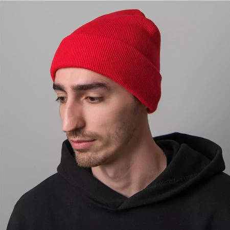 Шапка вязаная двойная "Essential", с отворотом, красный,100% акрил 