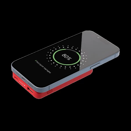 Внешний аккумулятор Ларго PD (Largo PD) 5000mAh с функцией беспроводной зарядки 15W, красный