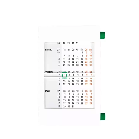 Календарь настольный на 2 года; белый с зеленым; 18х11 см; пластик; тампопечать, шелкография