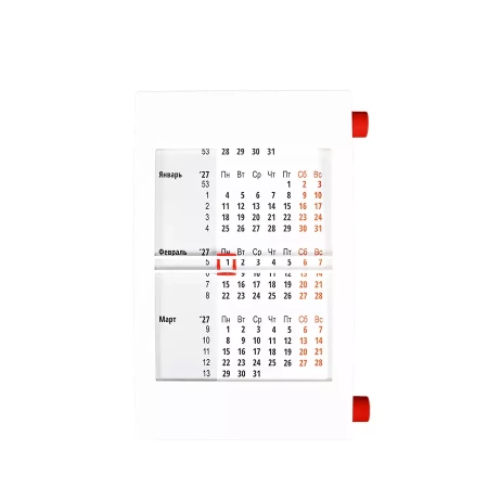 Календарь настольный на 2 года; белый с красным; 18х11 см; пластик; тампопечать, шелкография