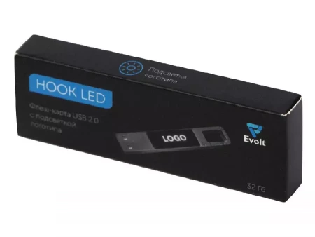 USB 2.0- флешка на 32 Гб c подсветкой логотипа Hook LED, темно-серый, белая подсветка