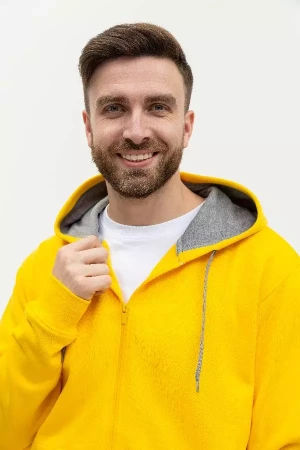 Толстовка мужская STAN с капюшоном на молнии футер с начёсом 280, 17, Жёлтый,  (12/1)  (50/L)